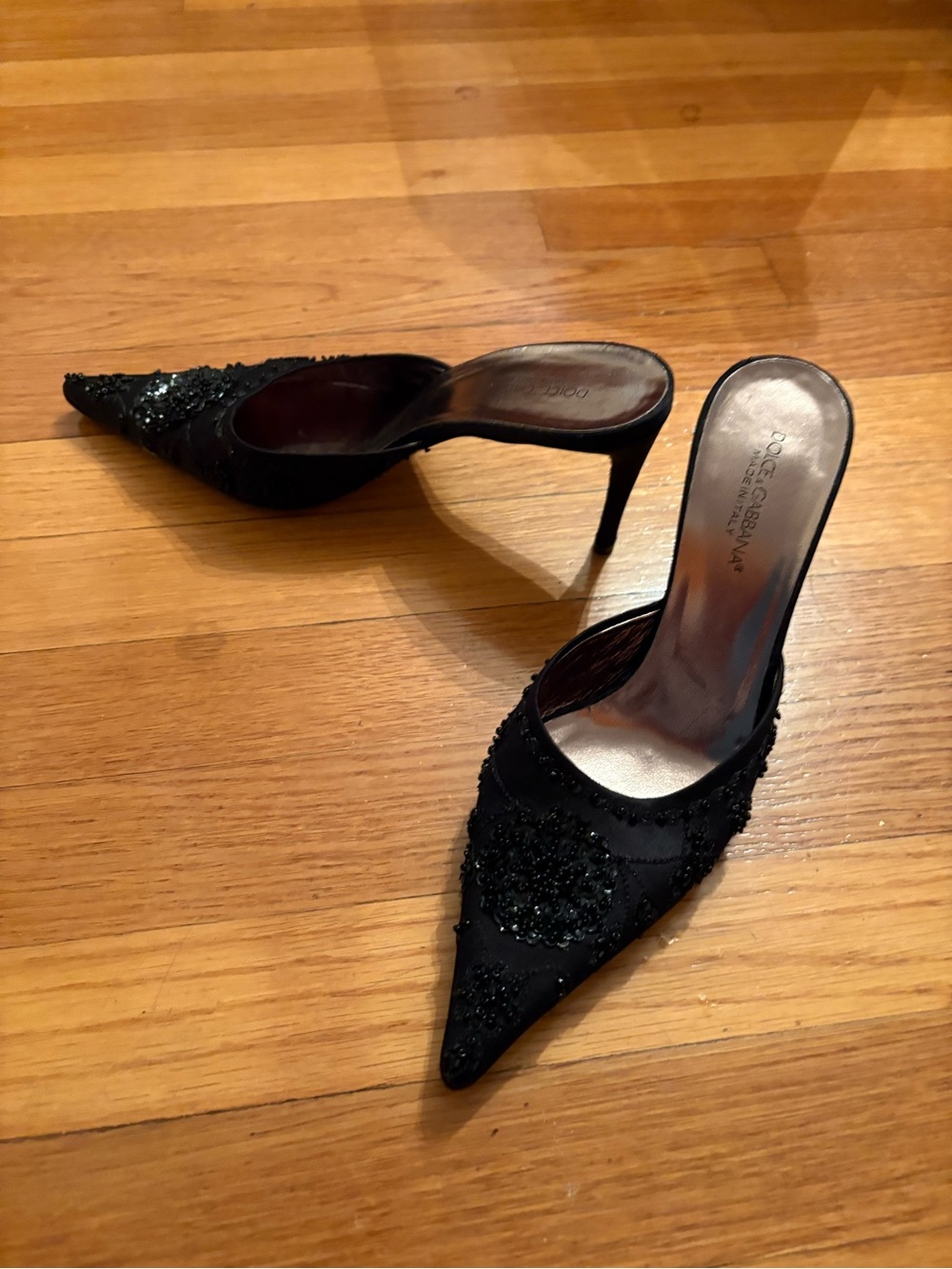 Dolce & Gabbana Black Beaded Pointed-Toe Mules